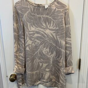 Club Monaco Gray and Cream Botanical Blouse, size L